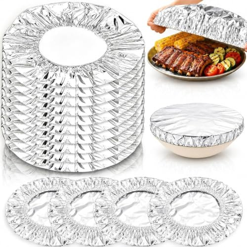 (50pcs) Aluminium foil covers for food, Reusable Aluminum Foil Food Covers Kitchen Fresh-Keeping Insulation Film,Adjustable Food Storage (f-01)