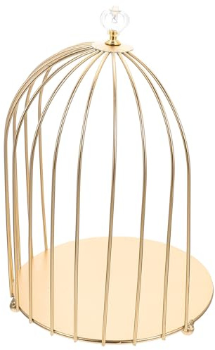MALUGOGO Goldener Vogelkäfig-Make-up-Halter, stabiles Eisenmaterial und reichlich Stauraum, zarter dekorativer Make-up-Ständer für Schmuck-Display und Partygebrauch