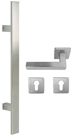 WeRo Edelstahl Haustür Beschlag- Flachgriff- Set auf quadratischen Rosetten 841S Länge: 1200 mm