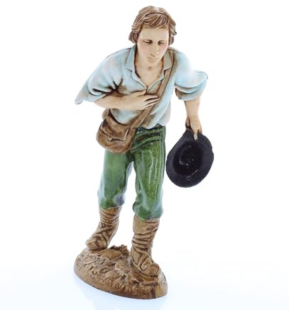Moranduzzo Hirte mit Hut in der Hand für Krippe 12 cm Maßstab 1:15 - Unzerstörbare Krippenfiguren - Stil 700', Handbemalt, Offizielles Produkt, Hergestellt in Italien, Bildhauer M. Landi