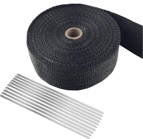 STARPIA 15M Ruban Isolant Thermique en Titanium Magma Ruban Échappement Bande Isolant Thermique Collecteur Echappement Moto + 10 Collier Serrage (Noir)