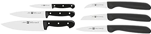 Zwilling Messer-Set, 3-tlg., Spick-/Garniermesser, Kochmesser, Fleischmesser, Rostfreier Spezialstahl/Kunststoff-Griff, Twin Chef & 38115001 Gemüsemesser-Set, 3 tlg., Kunststoff, schwarz