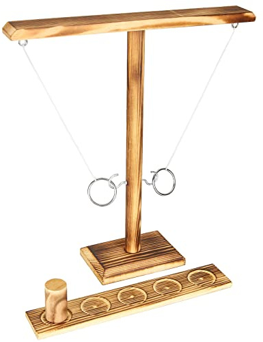 AKOLAFE Gioco di lancio con gancio e anello, 30 cm, in legno, per adulti, gioco di tiro grande con scaletta per tiro, giochi in legno marrone scuro fatti a mano, per famiglie e feste