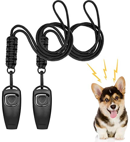 vsshe Hundepfeife,2 Stück Trainingspfeife 2 in 1 Hundeklicker und Pfeife Hunde Clicker Set mit 2 Pfeifenriemen Pfeife für Hunde Hundeerziehung Für Outdoor Camping Sport Hunde Clickertraining (Seil A)