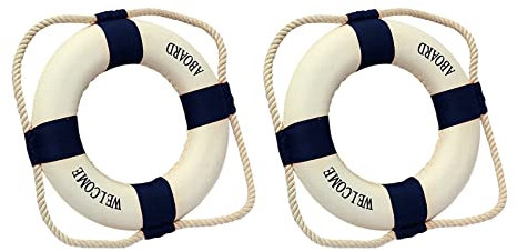 Lodokdre 2X Willkommen An Bord Schaum Wasser Rettungsring Ring Wandbehang Hauptdekoration Blau 50cm