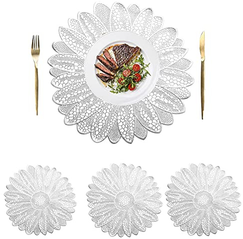 Set di 4 tovagliette rotonde in vinile pressato da 38 cm, tovagliette decorative da tavolo antiscivolo, lavabili per matrimoni, centrotavola metallizzato, per tavolo da pranzo