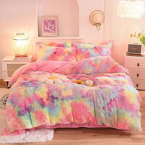 ZIQINPSQ Parure de lit en peluche douce pour adolescentes filles Batik rose King