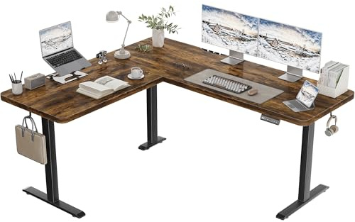 TRIUMPHKEY Bureau Assis Debout d'angle Électrique en L, 160x140cm, Marron