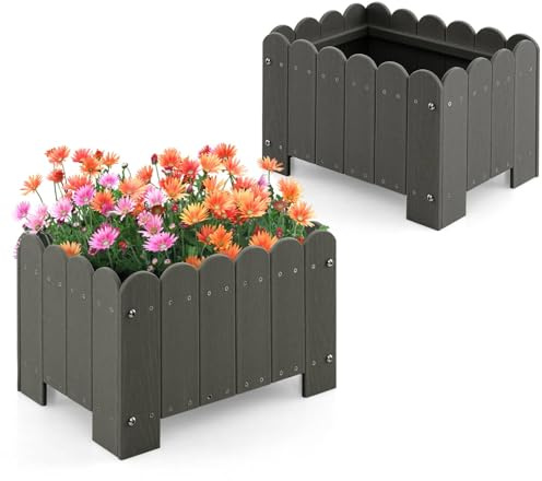 TANGZON Square Planter Box Set of 2, Weather-resistant HDPE Planters Raised Garden Beds with Drainage Gaps, Decorative Flower Pots for Patio Garden Balcony (with elevated legs, 45 x 32 x 30 cm)