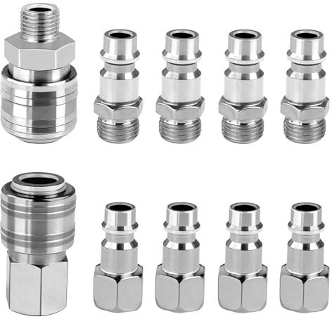 10 Pcs 1/4BSP Raccord Rapide, Raccords de Compresseur, Raccord Pneumatique | Européen Coupleur pneumatique d'air kit compresseur accessoire d'air tuyau air comprimé du connecteur Homme Femme
