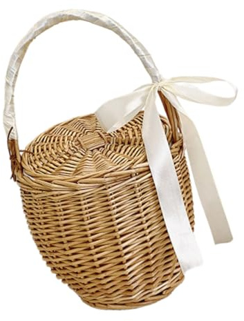 TINEASUR Canasta Tejida De Estilo Francés Tapa para Almacenamiento De Frutas y Verduras para Picnic y Uso Diario Ligera y Práctica Diseño Artesanal Natural
