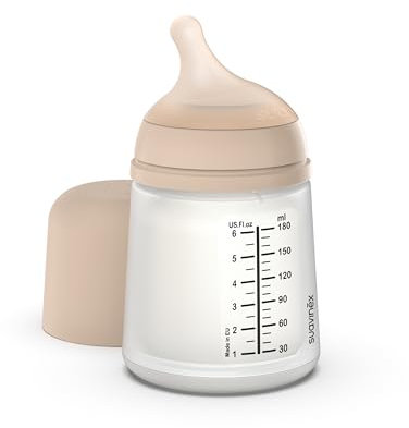 Suavinex, Biberon Anti-Coliche Zero Zero, con Tettarella in Silicone a Flusso Lento (S), +0 Mesi e Neonati, Compatibile con Allattamento Materno e Formula, 180 ml, Light