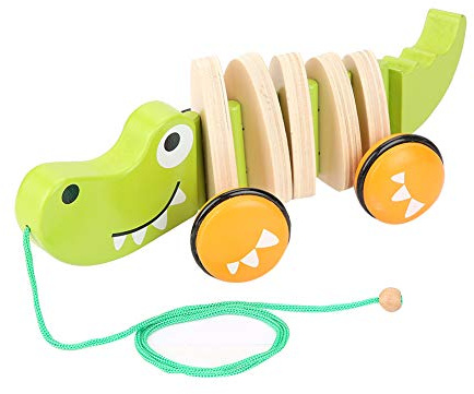 Juguete de Tracción de Madera de Cocodrilo para Niños Pequeños, Ayuda Al Niño a Aprender a Caminar, Desarrolla Habilidades Sensoriales, Ecológico con Colores Brillantes, Adecuado