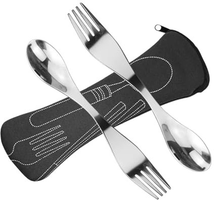 SwirlColor Couvert Camping Fourchette Cuillere INOX Portable Fourchettes de Table Adulte et Les Enfants 2 pièces (Noir)