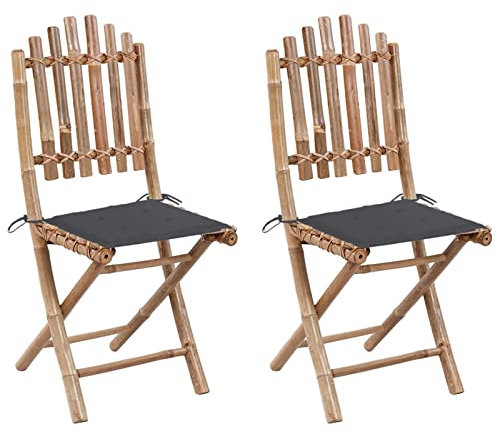 Xichuzi Klappbare Gartenstühle 2 STK. mit Kissen, Gartenmöbel, Balkonstühle, Hochlehner, Balkonmöbel, Bistrostuhl, Garten Stühle, Sit Möbel, Armlehnenstuhl, Bambus
