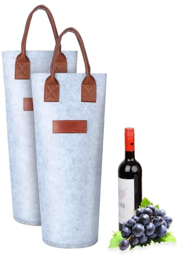 Flaschenträger, Filz Flaschentasche, Wiederverwendbar, Wein Tasche, Herrenhandtasche Bier, Männerhandtasche für Getränketasche, Geeignet für Getränke, Wein, Bier (2 Stück, Silber, 10.5 x 32.5 CM)