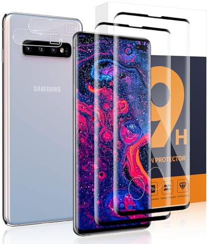 Cable Leader (2+2 Schutzfolie für Panzerglas für Samsung Galaxy S10 Plus, 9H Härte Kratzfest Schutzglas+Linsenfolie, Sensible Berührung, 3D Full Cover Blasenfreie, HD-klar S10 Plus Displayschutz