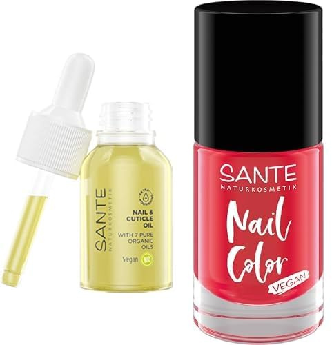 SANTE Nagelöl + Nagellack, Nail & Cuticle Oil und Nail Color 01 Blooming Coral, Natürliche Pflege & Farbe für Nägel & Nagelhaut, 15-Free, schnelltrocknend, vegan, 15ml + 8ml
