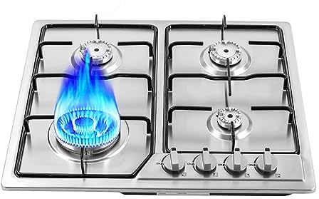 Plaque de cuisson à gaz à 4 feux, 8000 W, encastrable de 58 cm, avec brûleur Sabaf, cuisinière en verre avec supports en fonte, convertible, NG/LPG, protection thermique automatique, économie
