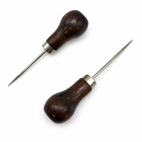 2 Pcs Bradawl Tool with Wooden Handle – Sharp Alloy Awl for Leather Craft, Sewing and Wood Marking – Hand Awl for DIY, Carpentry and Repair Work – Practical Carpenters Tools for Workshop and Home Use