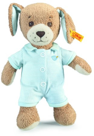 Steiff Gute Nacht Hund - 28 cm - Plüschhund mit Schlappohren - Kuscheltier für Babys - weich & waschbar - beige / blau (239687), Medium
