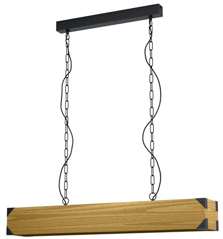 EGLO Pendelleuchte Harborough, 4 flammige Hängelampe Industrial, Vintage | Retro, Hängeleuchte aus Stahl und Holz in Schwarz, Braun, Esstischlampe, Wohnzimmerlampe hängend mit E27 Fassung