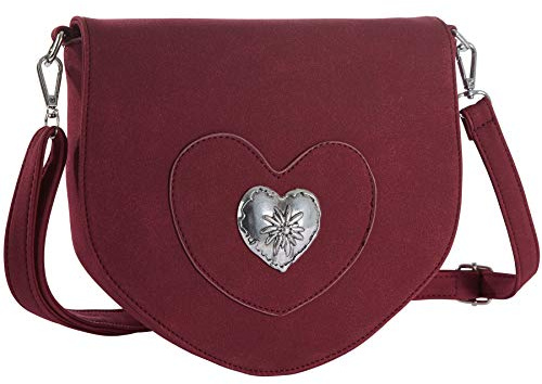 dressforfun Dirndl Tasche, Herztasche, Handtasche Damen mittelgroß, Trachten Mode, Trachtentasche in Wildlederoptik, Damen Tasche, Umhängetasche, Oktoberfest Accessoires, Damen-Schultertaschen - rot