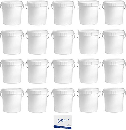 MARKESYSTEM - Cubo VACIO INDUSTRIAL Pack de 20 x 4,6 litros - Contenedores Herméticos de Plástico con Tapa - Almacenaje de Sólidos y Líquidos - Polipropileno Blanco + Kit Etiquetado