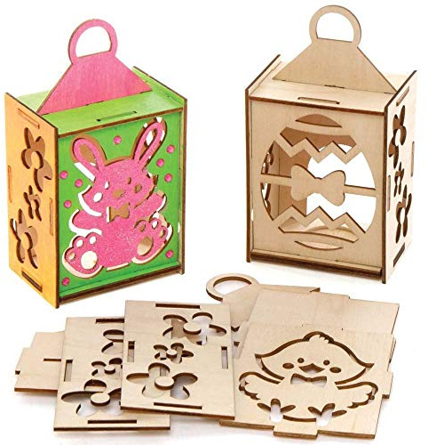 Baker Ross AX805 Ostern Laterne Bastelset aus Holz - 3er Pack, Holzlaterne für Kinder zum Basteln und Bemalen