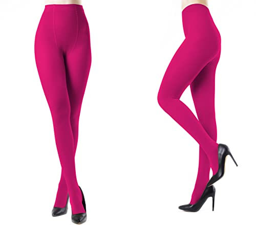 Carnavalife 2 Pares Medias Opacas para Mujer en Color Liso, Leggings Pantalones Elástico de Microfibra, Pantimedias de Soporte para Otoño y Invierno (Fucsia)