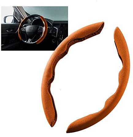 HIBEYO Universal Auto Lenkradhülle Leder Lenkradabdeckung Anti RutschLenkradbezug Lenkradschoner segmentierter Lenkradschutz personalisierte Lenkrad Booster Cover Auto zubehör Innenraum-Braun