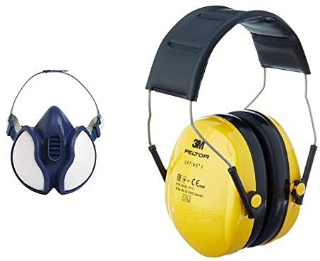 3M Atemschutz-Maske 4251+, A1P2, Halbmaske für Farbspritzarbeiten, 1 Maske Peltor Optime I Kapselgehörschutz H510A mit weichen Polstern – leichter Gehörschutz, SNR: 27 dB, gelb, 1-er-Pack