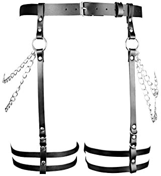 KOEMCY Imbracatura per Coscia in Pelle Punk Cintura Reggicalze Sexy Imbracatura Harness Gothic Giarrettiera Regolabile Pancia Cintura Strappy Gamba Catena per Donne Ragazze