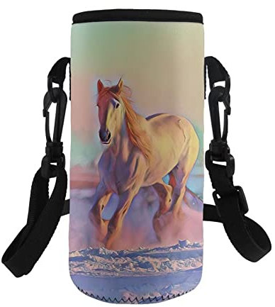HUIACONG Pink Horse Sac pour bouteille d'eau avec sangle détachable Petit manchon en verre Motif Tie Dye Housse de protection en néoprène pour porte-bouteille portable de 750 ml