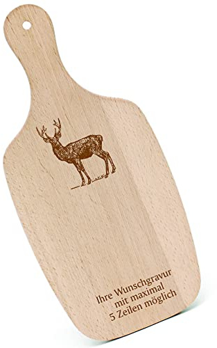 Schneidebrett Frühstücksbrettchen Gravur personalisiert - Hirsch - mit Griff 330x150 Holzbrett Holz Küche Schneidbrett