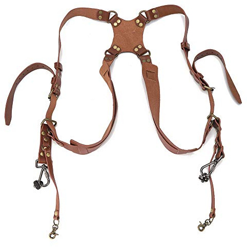 plplaaoo Leather Adjustable Dual Camera Strap Holder, Dual Harness, Camera Accessories, Camera Strap Leather Double Shoulder Harness Strap Photography Accessories for DSLR Cameras