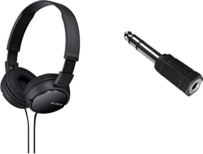 Sony MDR-ZX110 Faltbarer Bügelkopfhörer, schwarz, 25 & PremiumCord Adapter 6,3 mm Stereostecker auf 3,5 mm Stereobuchse, Stecker auf Buchse