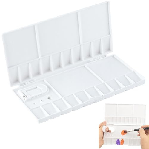 Bandeja de Pintura Plegable,Paleta de Pintura Plástica,Rectángulo Blanco Paleta de Pintura,Suministros de Arte con Pulgar Agujero Cepillo Poseedo,para Principiantes Estudiantes Pintores
