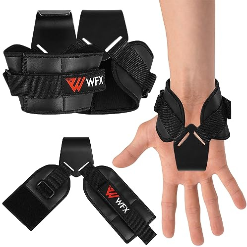 WFX Coppia di cinghie per sollevamento pesi con gancio inverso in neoprene spesso imbottito supporto per polso antiscivolo rivestimento in gomma impugnatura per deadlift sollevamento pesi mento pull up esercizio palestra allenamento