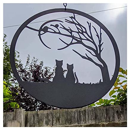 ZUMAHA Heimkunst Retro-Wanddekoration, Kunsthandwerk, Skulptur, Anhänger, Katze/Fuchs und Mondkatze unter dem Baum, 3D-Wandskulptur, kreative ausgehöhlte Wandkunst Glatt