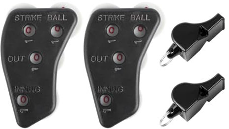 MiOYOOW 2 Stück Baseball Schiedsrichter Clicker, 4 Räder, Baseball Indikator, Baseball Counter Clicker mit 2 Schiedsrichterpfeifen Zum Aufzeichnen von Outs und Innings Bällen