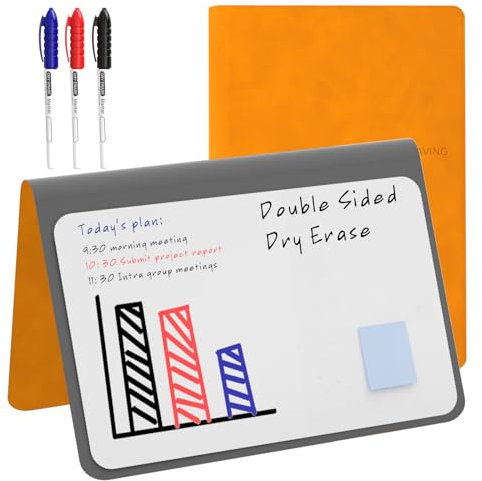 NEWYES Mini Whiteboard A5, Wipe Clean Memo Board, Portable Whiteboards with 3 Colour Pencils, Suitable for Holding Meeting Notes, Shopping Lists, Household Plan and to-Do Lists, Orange