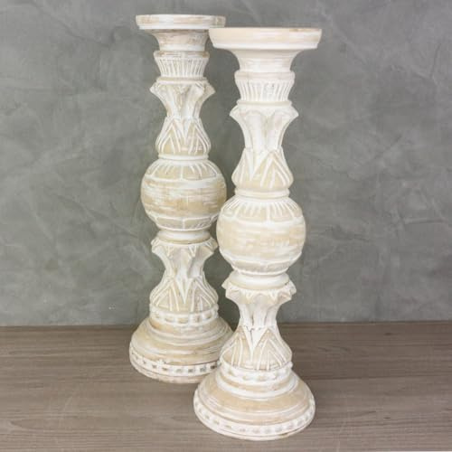 Oriental Galerie 2er Set Kerzenhalter Kerzenständer Säule Ständer Dekosäule Dekoration 2X Groß Weiß Model 1