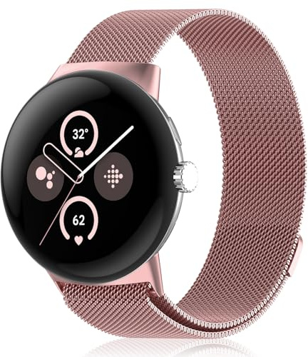 RoiYeel Armband Kompatibel mit Google Pixel Watch 3 41mm/2, Edelstahl Magnetisches Uhrenarmband Mesh Metall Ersatzbänder, Dual Magnetisch Einstellbar Armbänder für Pixel Watch Rosa