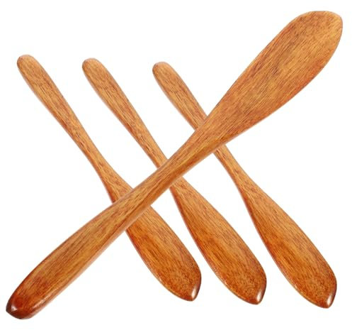 Milisten 4 Stück Phoebe Marmeladenmesser Cupcake- Kippmesser Käseschneider Marmelade Butter Holz Dessertspatel Pfannenwender Holzschneider Metall Schminkset Kind Hölzern