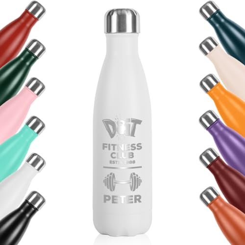 polar-effekt Trinkflasche Edelstahl 500ml weiß mit personalisierte Gravur - Flasche für Arbeit, Schule und Sport - isolierte Vakuumflasche - als Geschenk geeignet
