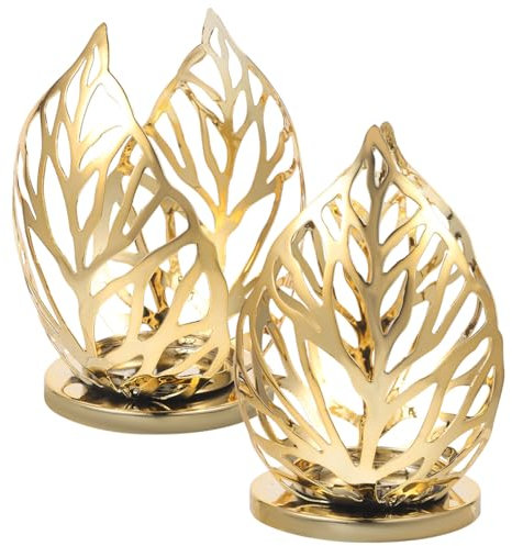 PRETYZOOM Lot de 2 Bougeoirs en Fer Doré Style Rétro, Porte-Bougies Décoratif pour Bureau et Fêtes, Structure Délicate et Usage Solide