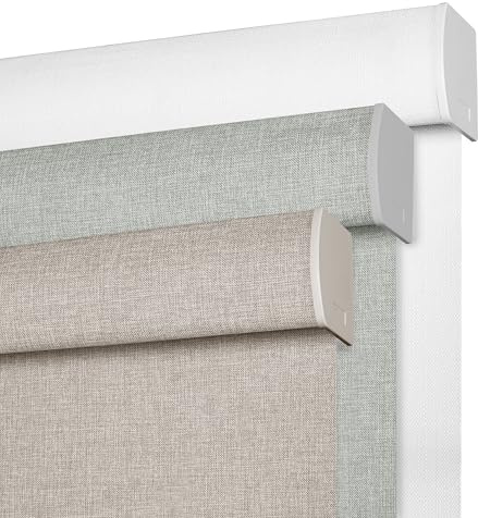 BERISSA Cordless Blackout Roller Shades for Windows,Free-Stop Linen Fabric Windows Blinds with Cassette Valance,Thermal Insulated UV Protection Roller Blinds for Home Office. Pink.34 W x 64 H