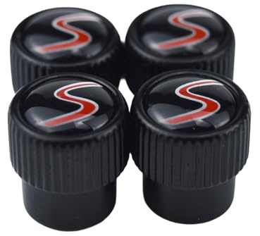 (Set of 4) S Metal Auto Tire Valve Stem Cap Cover with Resin S Emblem Covers Trim for Mini Cooper S Countryman S Clubman S JCW 36110429652