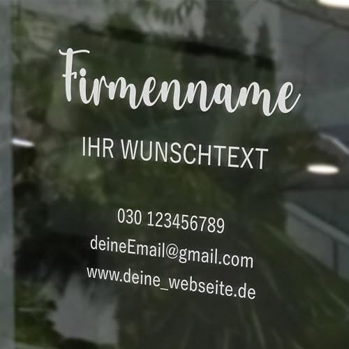 INDIGOS UG - Aufkleber selbst gestalten - Schaufensteraufkleber personalisiert - Firmenname, Wunschtext, Daten - 130 cm - Fensterfolie blickdicht - Firma, Einzelhandel, Büro